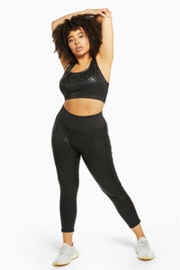 Black Wet Leopard Look Black Sports Bra Curve