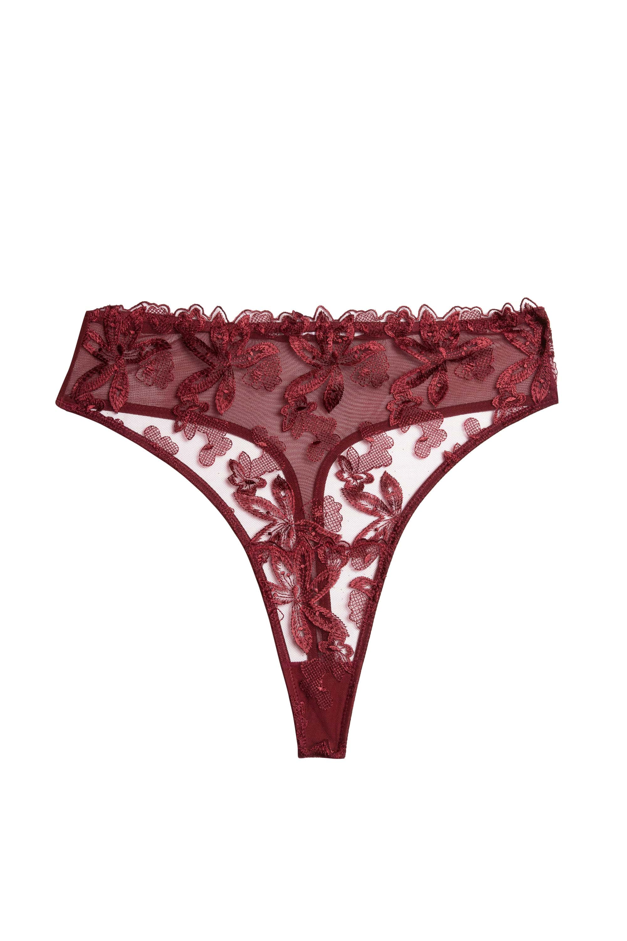 Eva Dark Cherry Graphic Embroidery High Waist Thong – Playful Promises