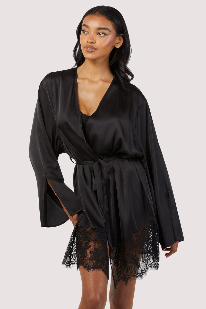 Rosie Black Satin and Lace Robe – Playful Promises