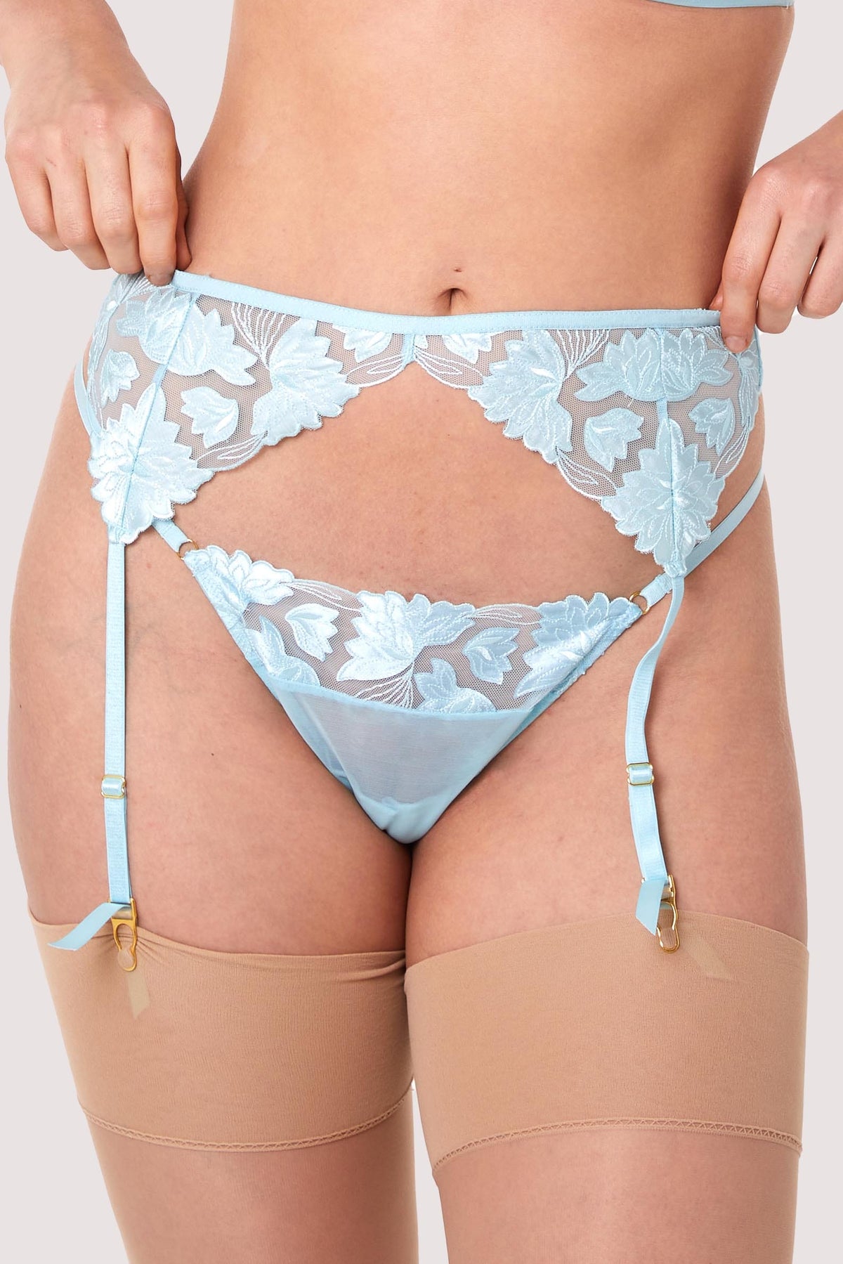Lace Detail Mesh Thong Midnight Blue