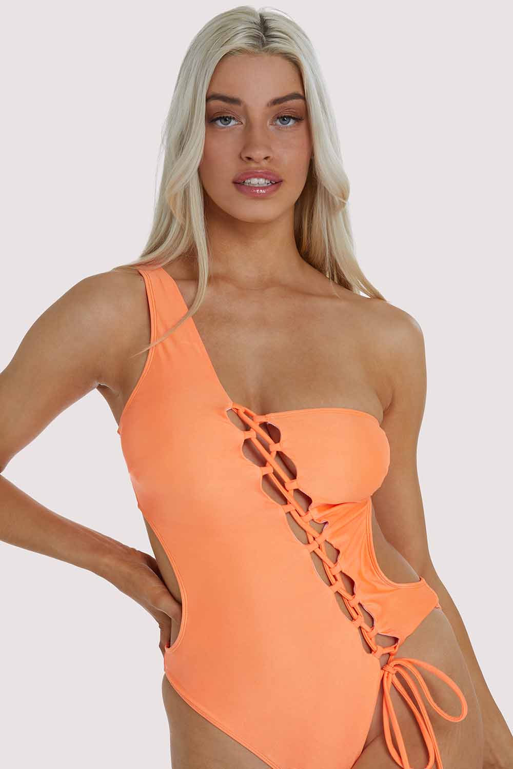 Orange lace up on sale swimsuit